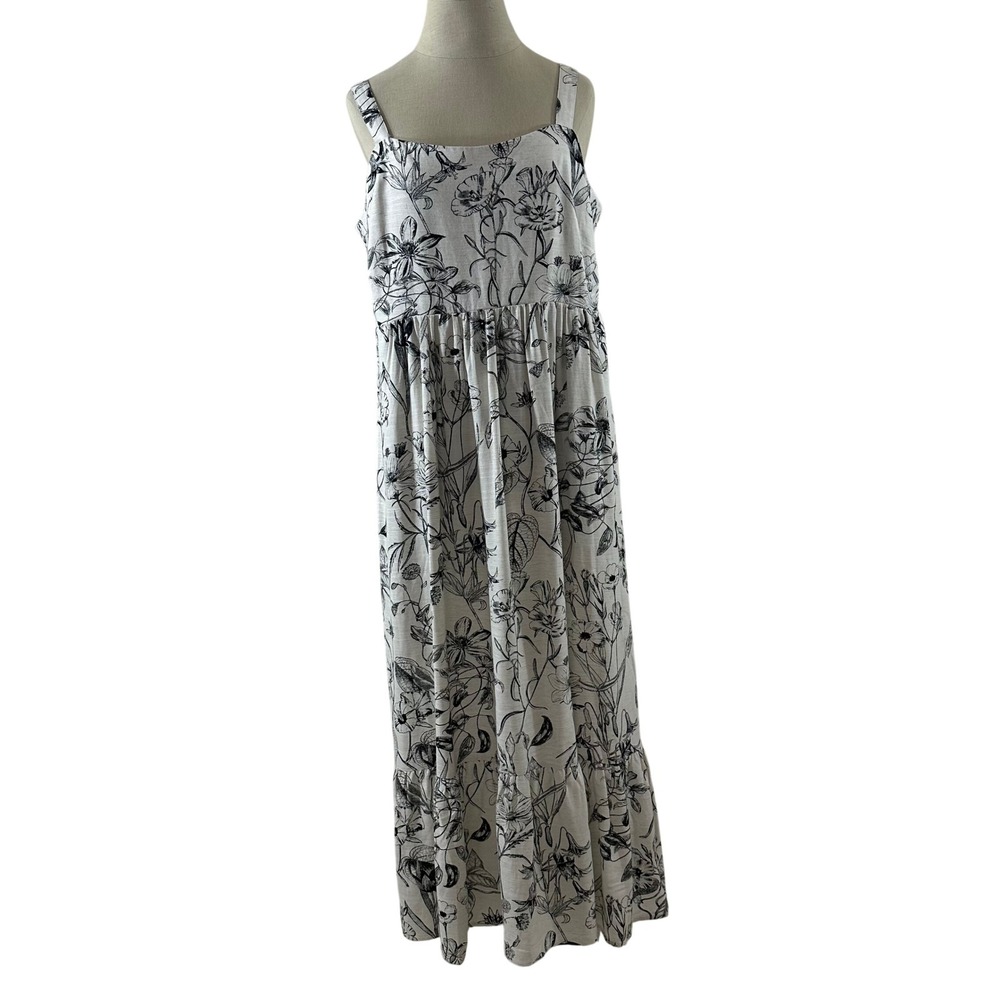 Jane+Delancey Womens Floral Botanical Rayon Linen Maxi Dress White Black Size M
